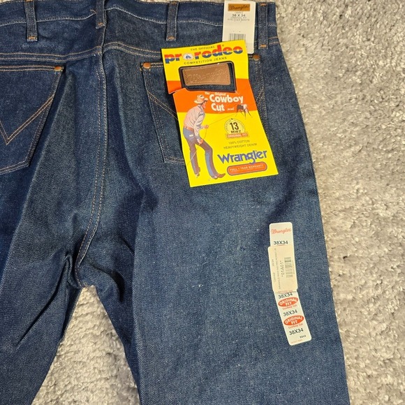 WRANGLER Cowboy Cut Jeans 38X34 Mens Rigid Indigo Bootcut Pro Rodeo Original Fit - Picture 7 of 12